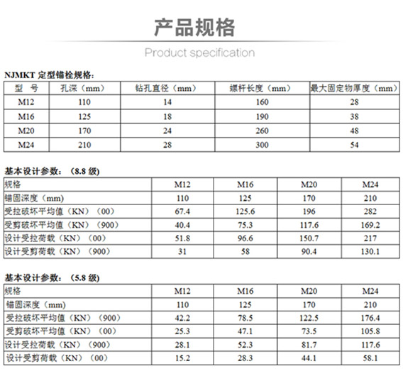 定型化学锚栓规格